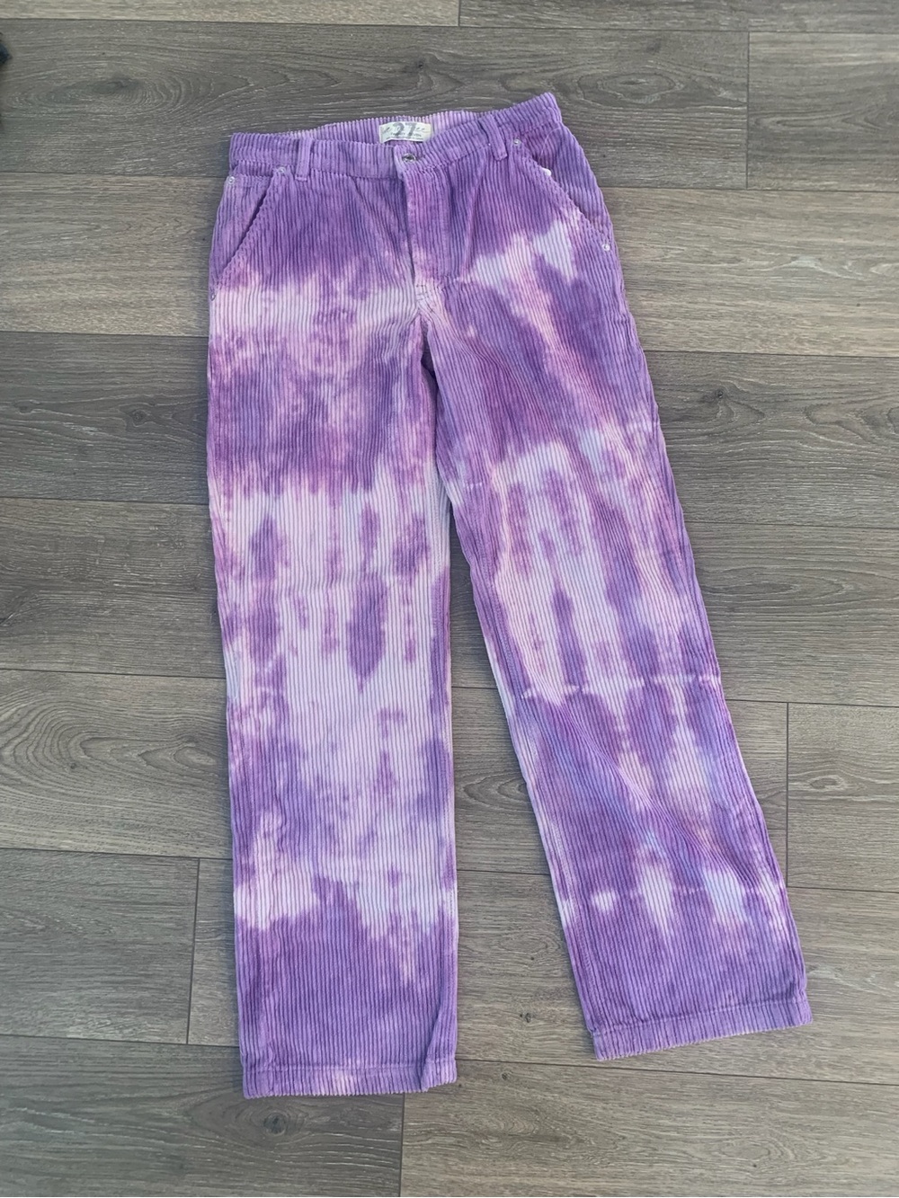 Free People Reese Purple Tie Dye Straight Leg High Rise Corduroy Pants Size 27